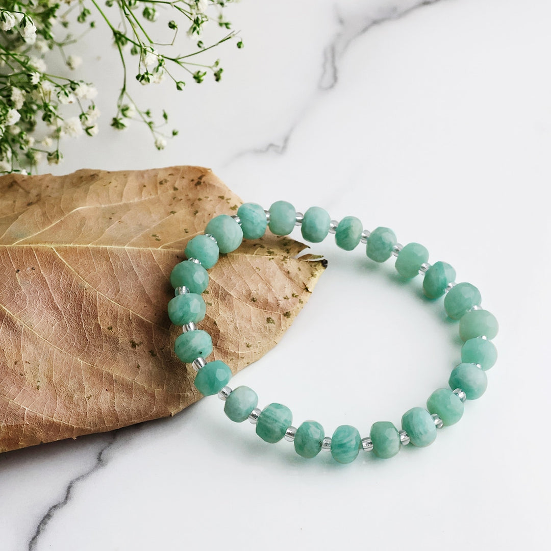 Amazonite Drum Faceted Beads Bracelet