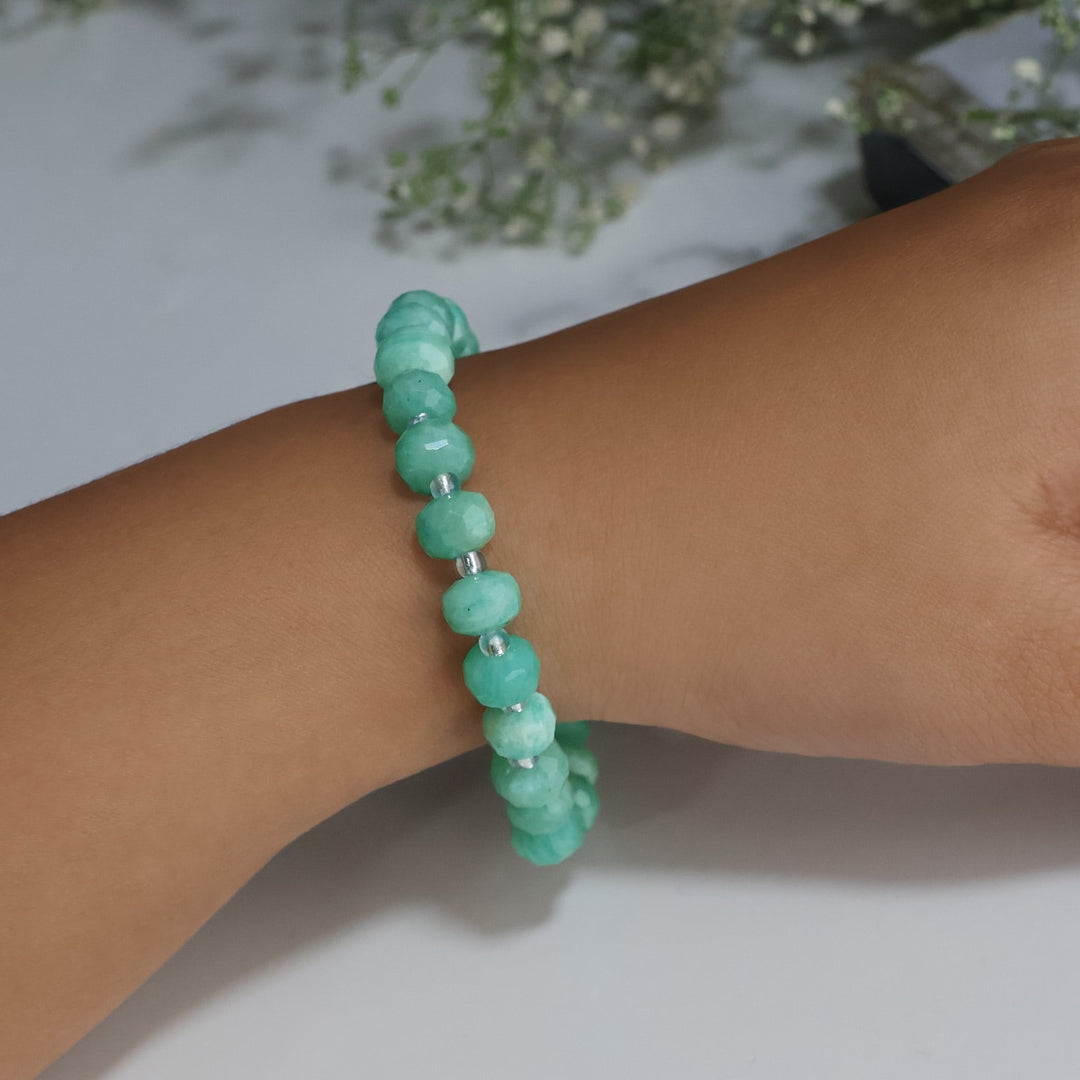 Amazonite Drum Faceted Beads Bracelet