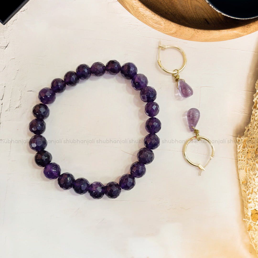 Amethyst Faceted Bracelet and Drop Earring Set