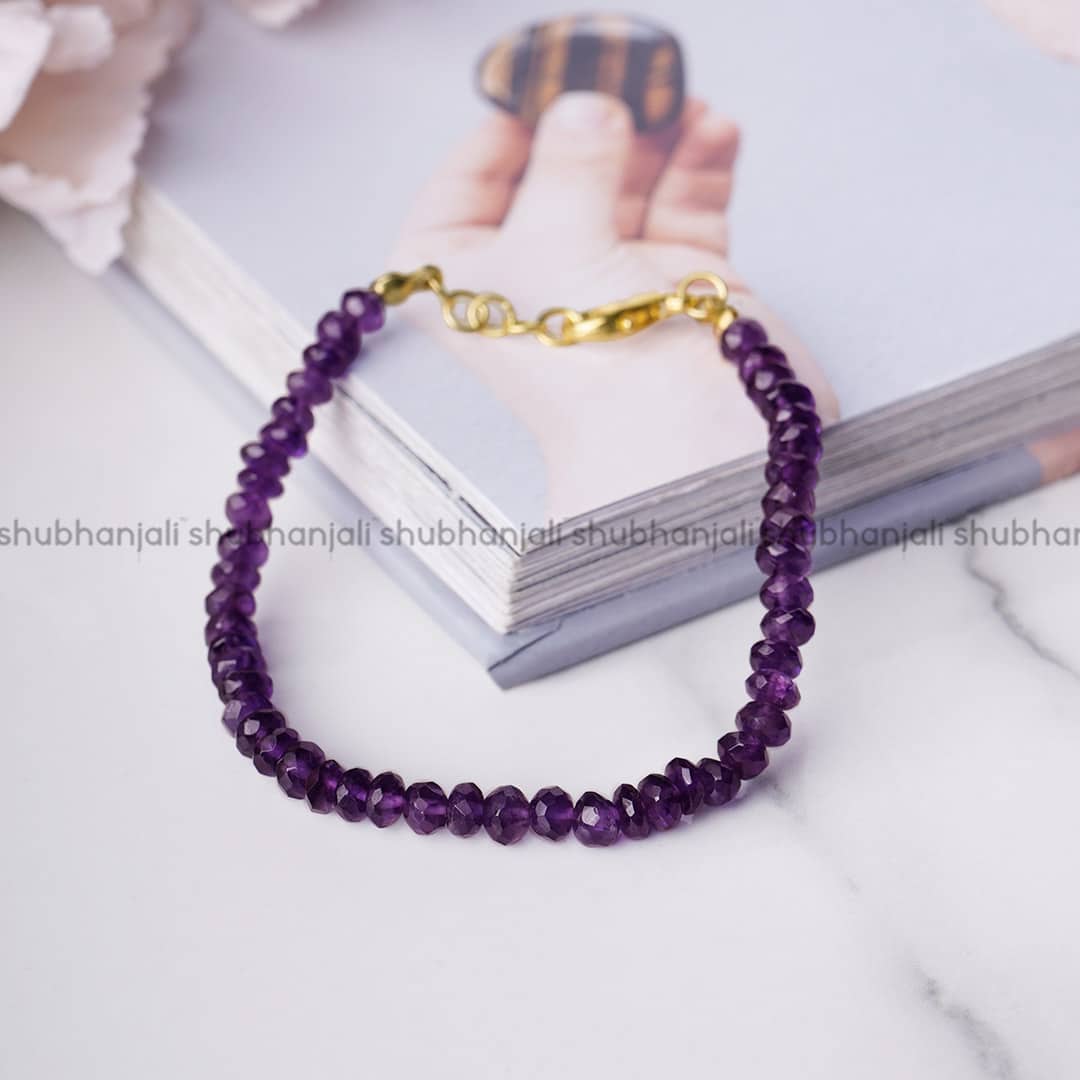 Amethyst Faceted Bati Shape Beads Bracelet