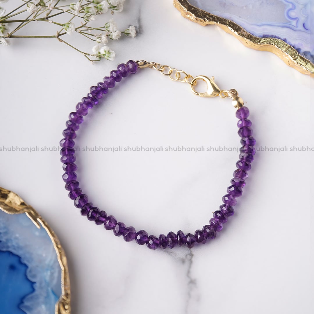 Amethyst Faceted Bati Shape Beads Bracelet