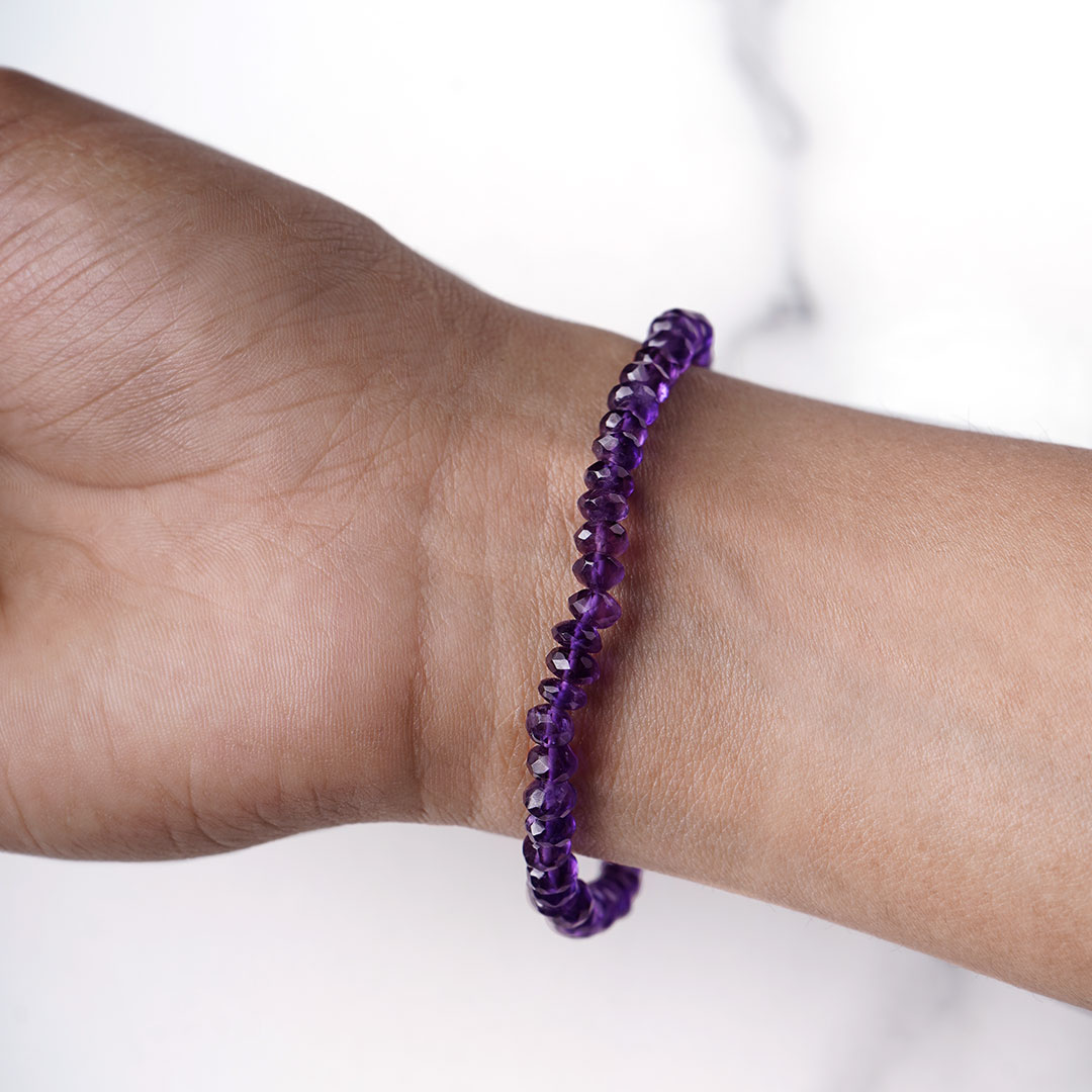 Amethyst Faceted Bati Shape Beads Bracelet