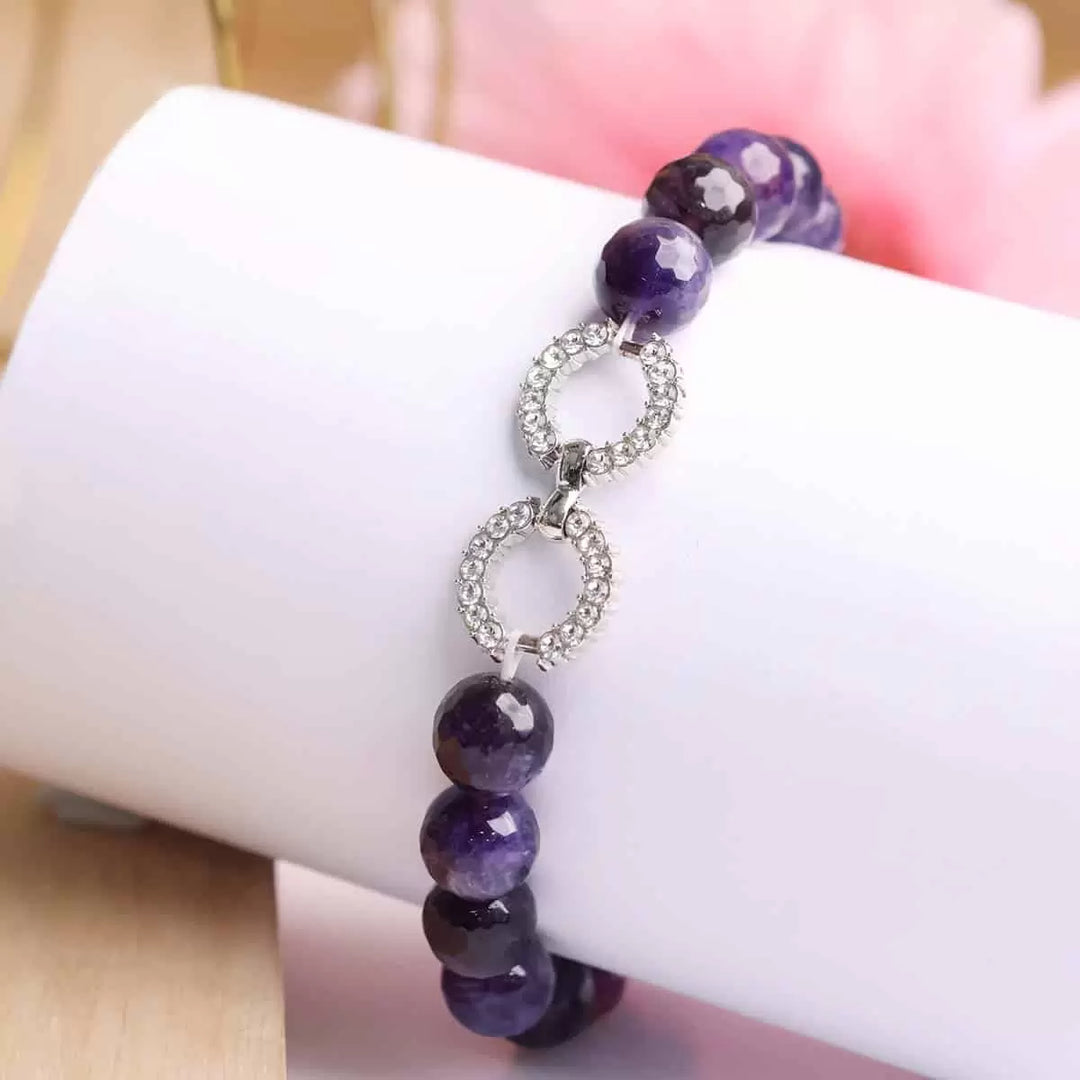 Amethyst Faceted Beads Infinity Charm Bracelet