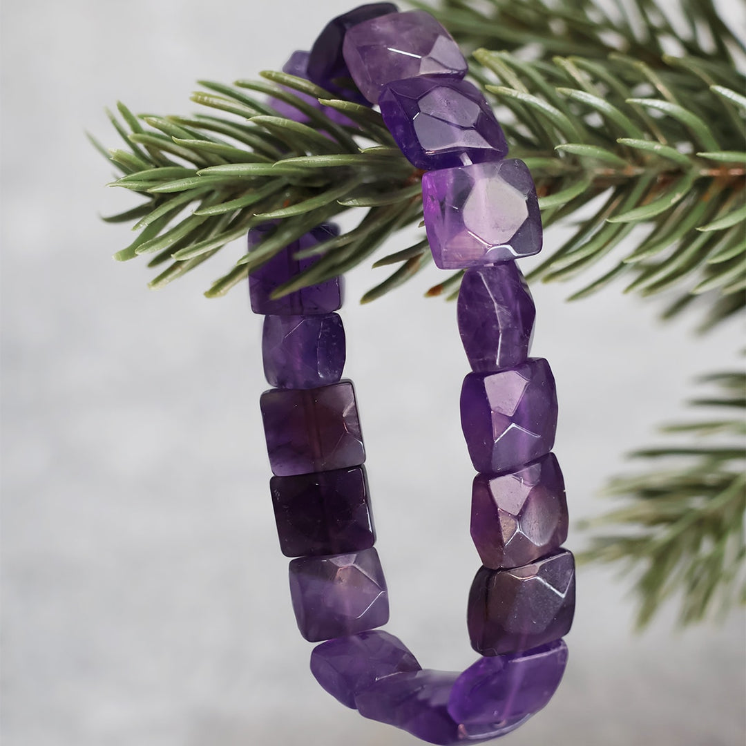 Amethyst Square Shape Beads Bracelet