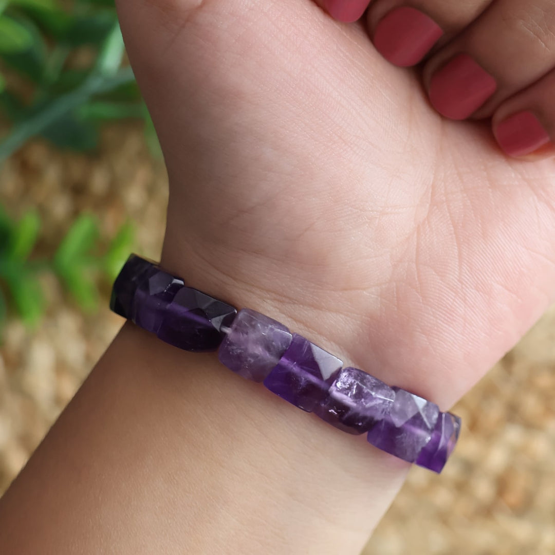 Amethyst Square Shape Beads Bracelet