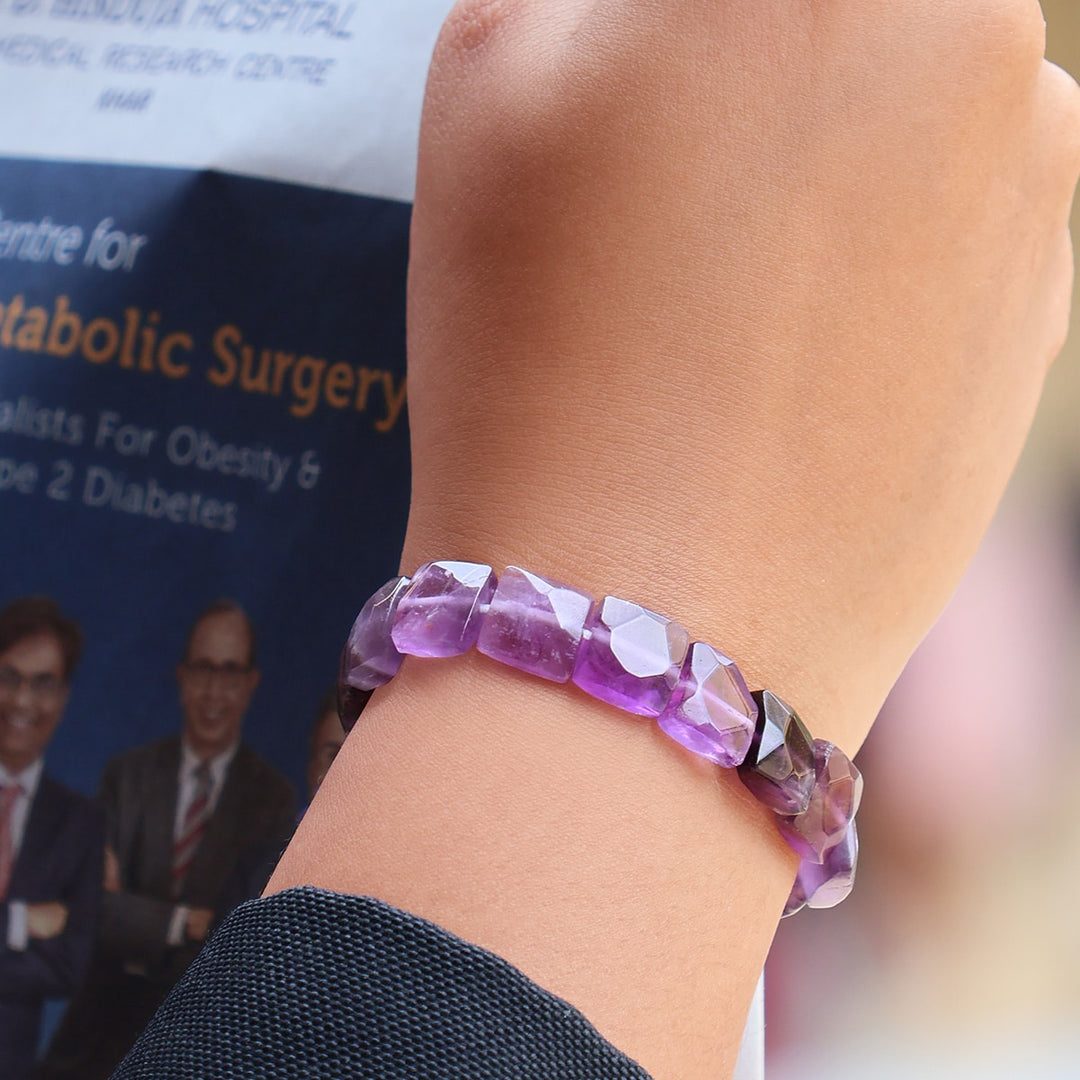 Amethyst Square Shape Beads Bracelet