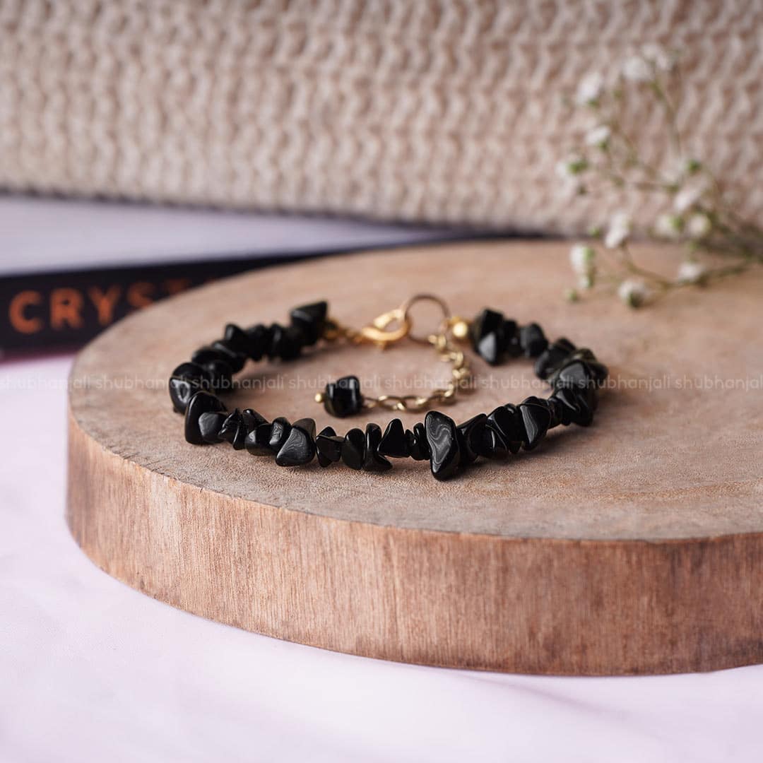 Black Agate Chips Chain Bracelet