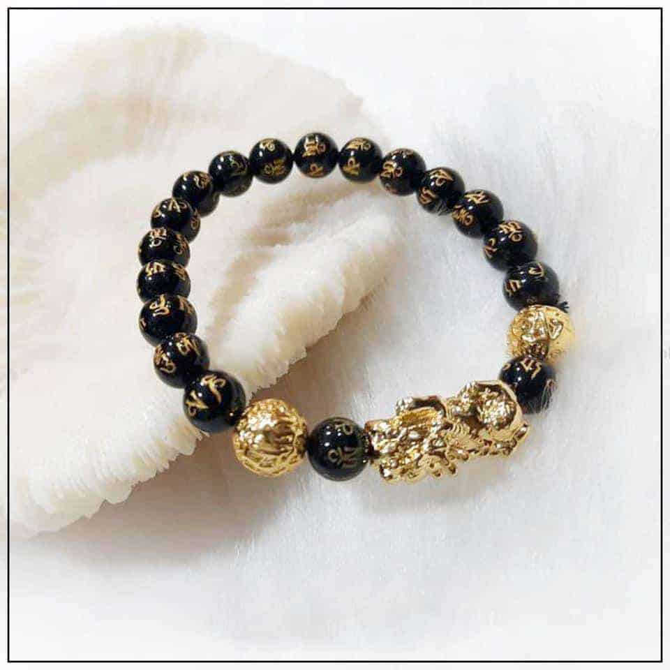 Black Onyx Om Mani Pixiu Dragon Bracelet 8mm