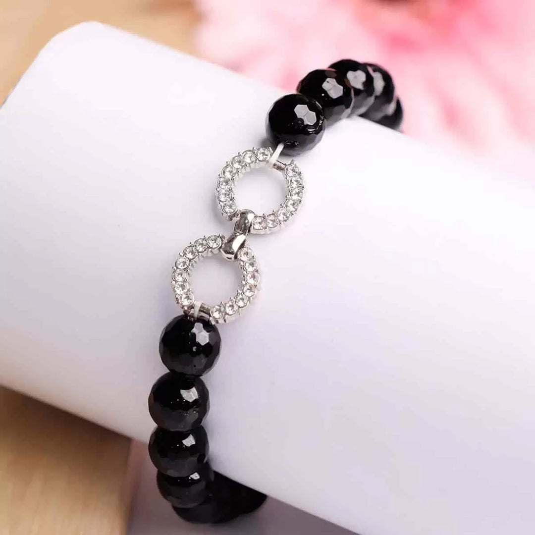 Black Tourmaline Faceted Beads Infinity Charm Bracelet