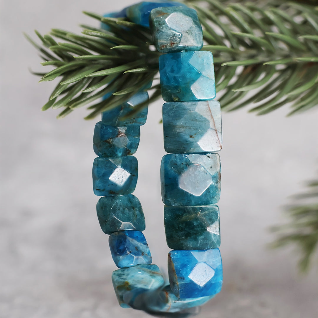 Blue Apatite Square Shape Beads Bracelet