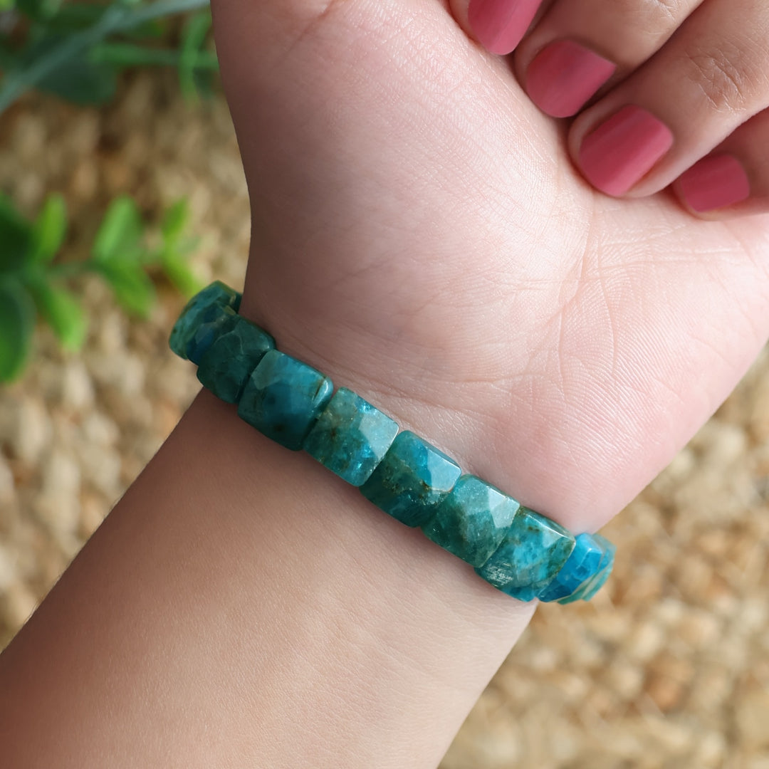 Blue Apatite Square Shape Beads Bracelet