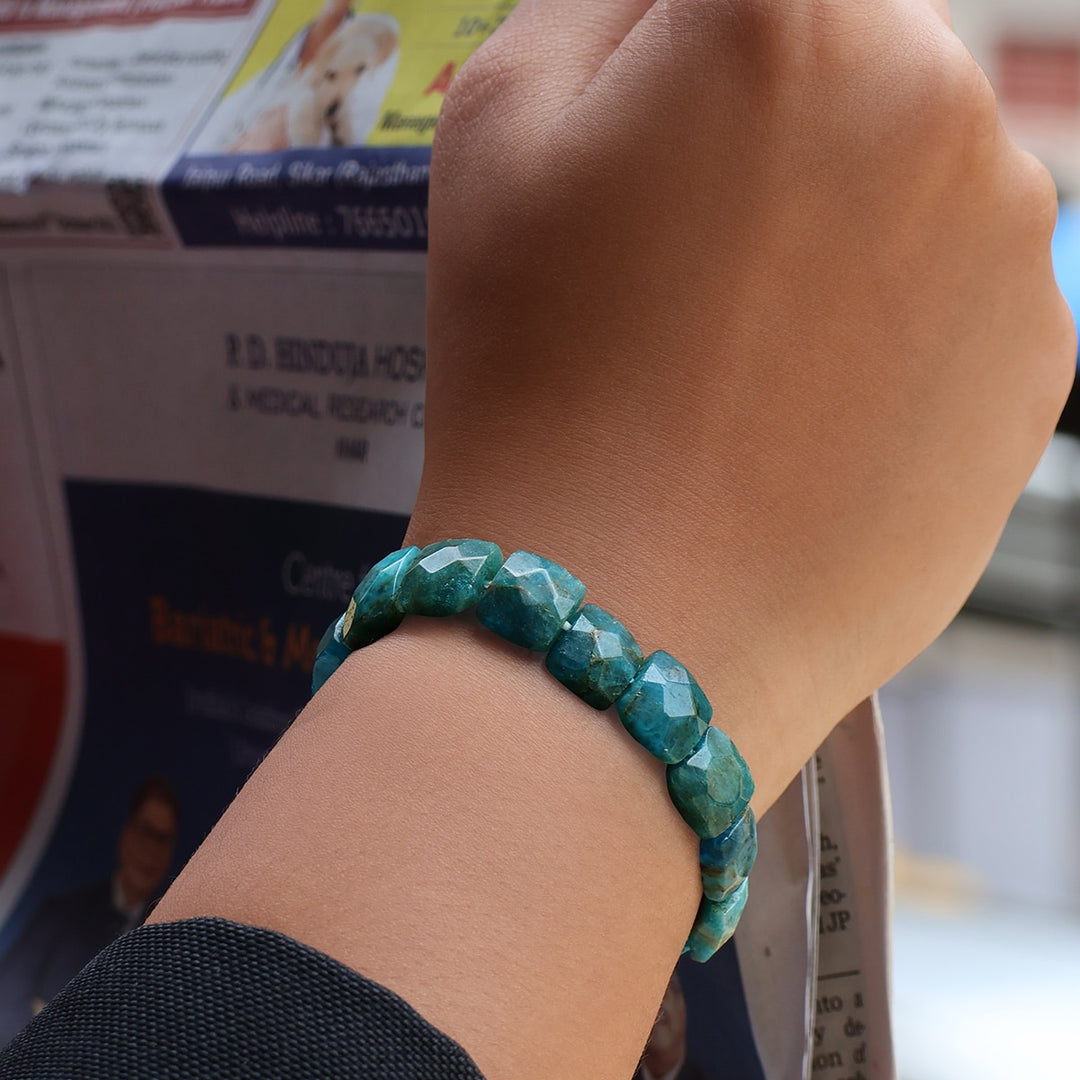 Blue Apatite Square Shape Beads Bracelet