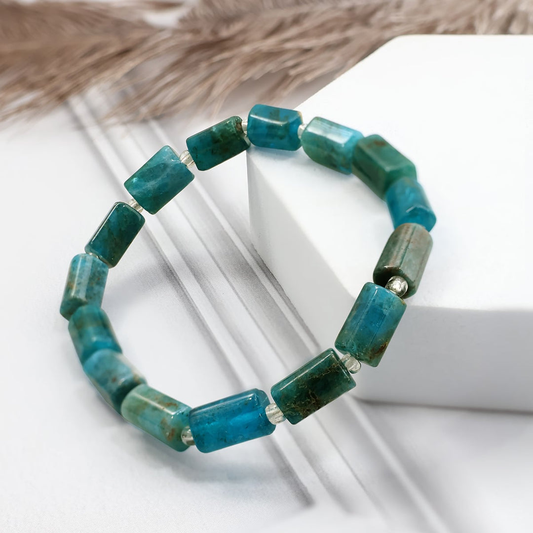 Blue Apatite Rectangle Beads Bracelet