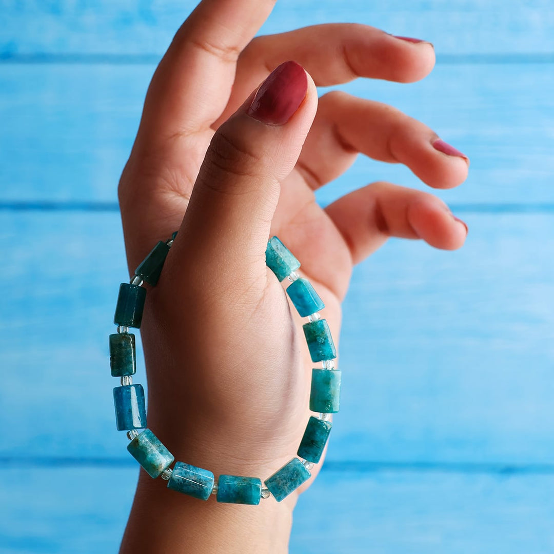 Blue Apatite Rectangle Beads Bracelet