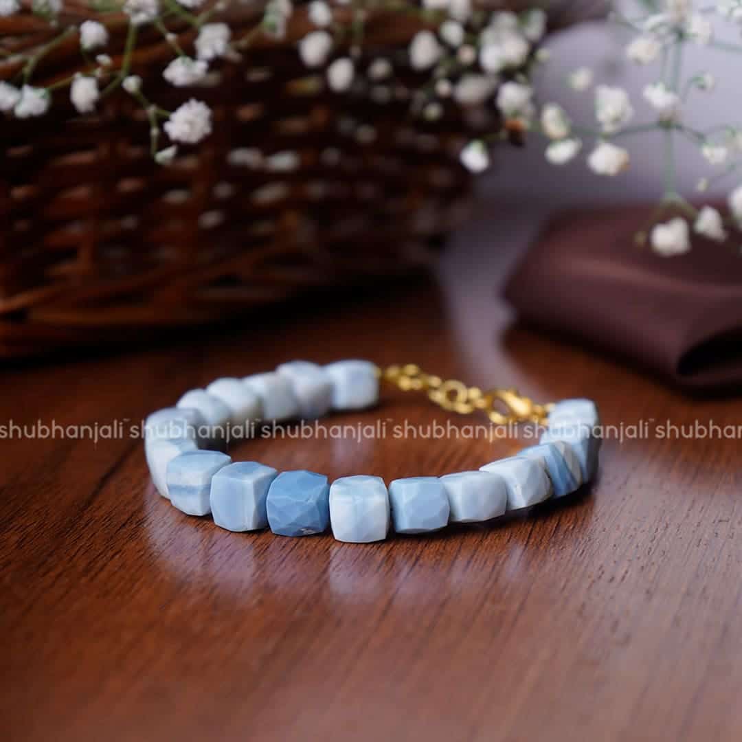 Blue Opal Cube Beads Bracelet