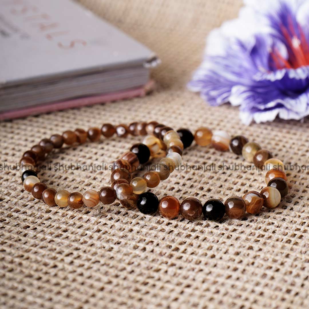 Brown Sulemani Hakik Round Beads Bracelet
