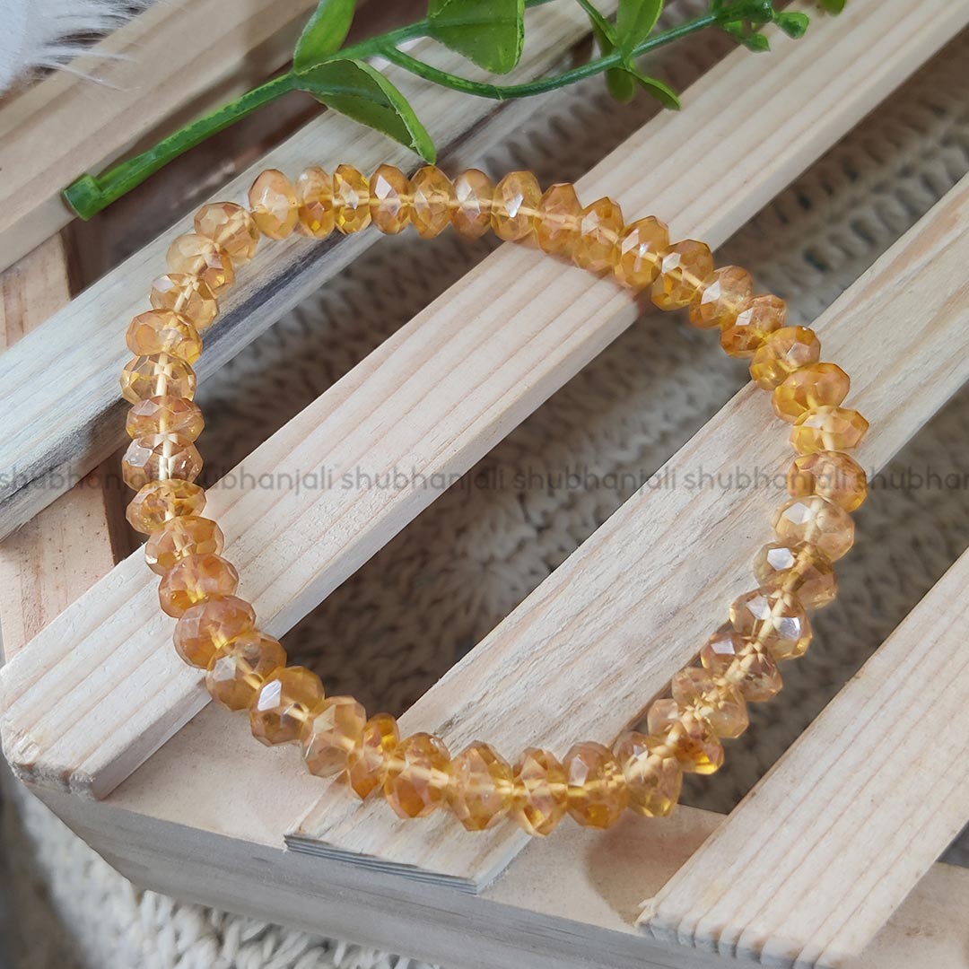 Citrine Faceted Bati Beads Elastic Bracelet