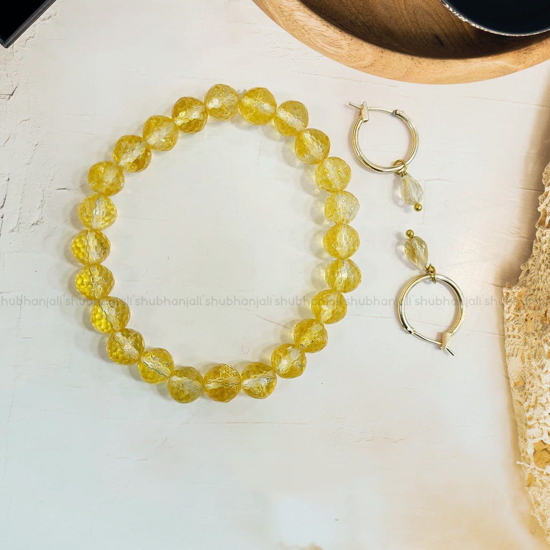 Citrine Faceted Bracelet And Drop Earring Set