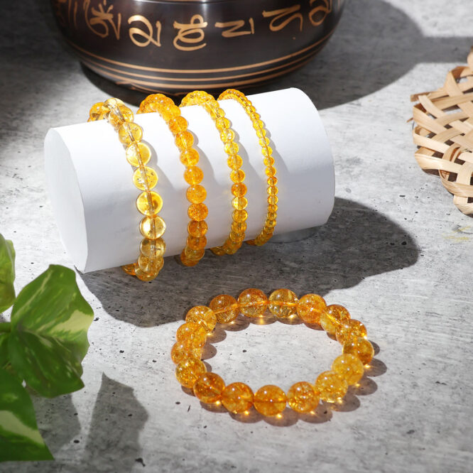 Citrine Heated Round Beads Bracelet