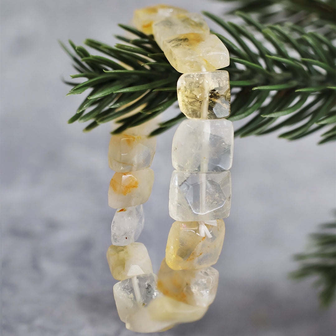 Citrine Square Shape Beads Bracelet