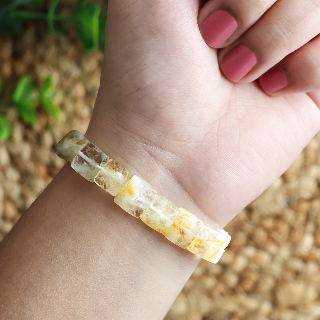 Citrine Square Shape Beads Bracelet