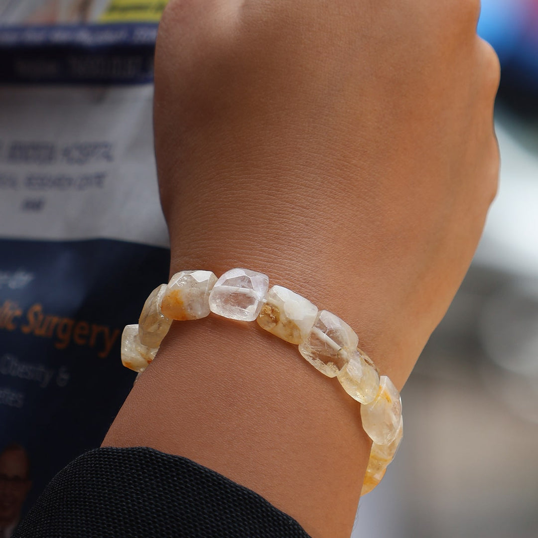 Citrine Square Shape Beads Bracelet