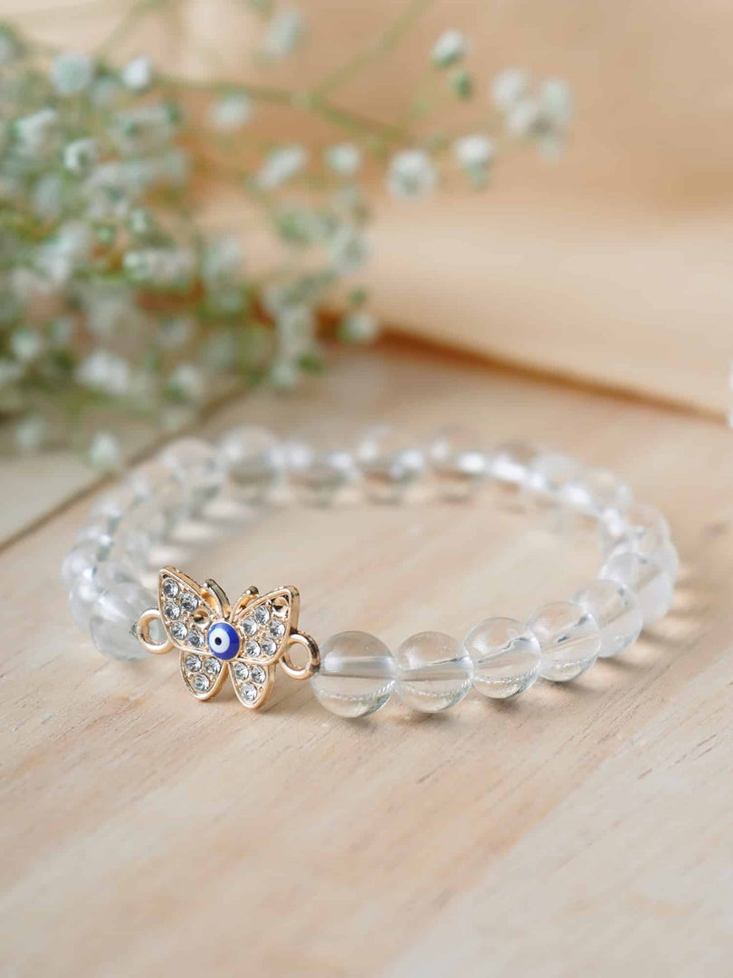 Clear Quartz Bracelet Evil Eye (Butterfly) 8MM