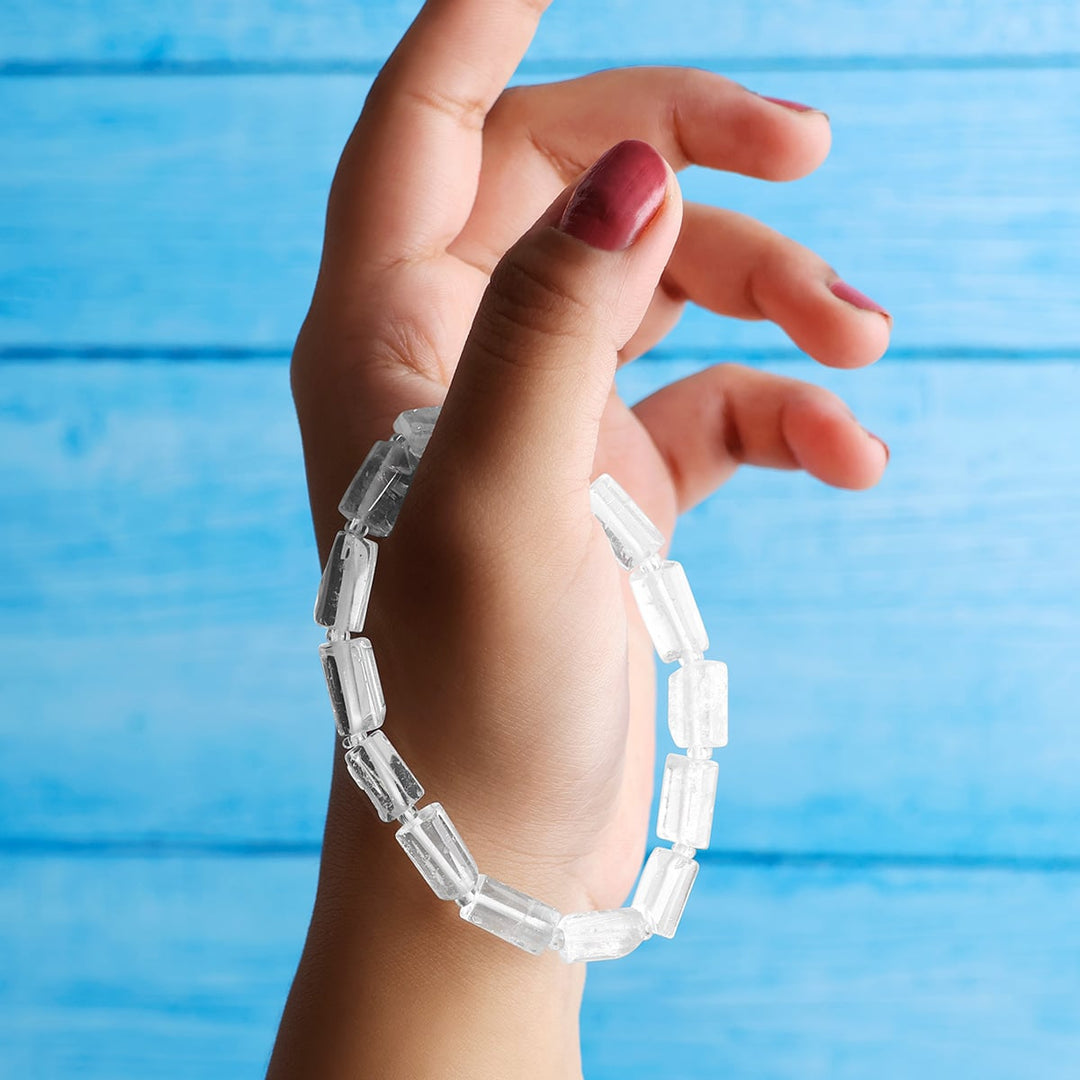 Clear Quartz Rectangle Beads Bracelet