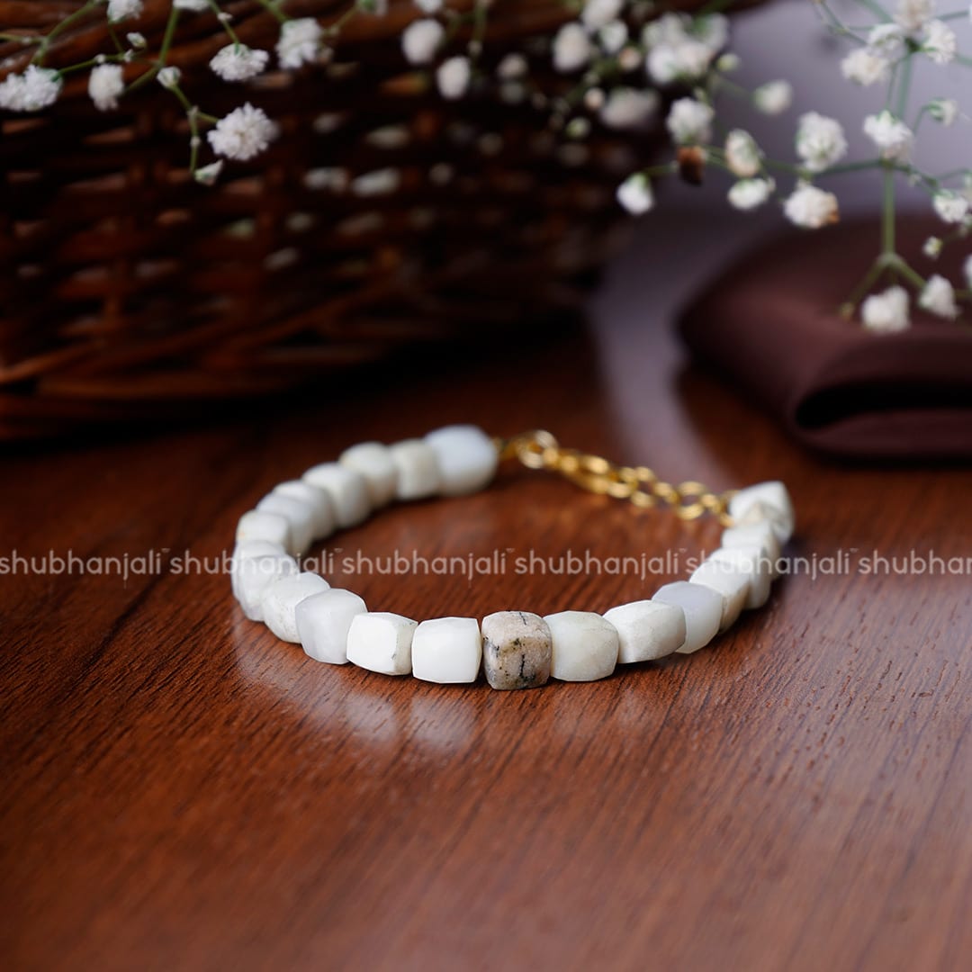 Dendritic Opal Cube Beads Bracelet