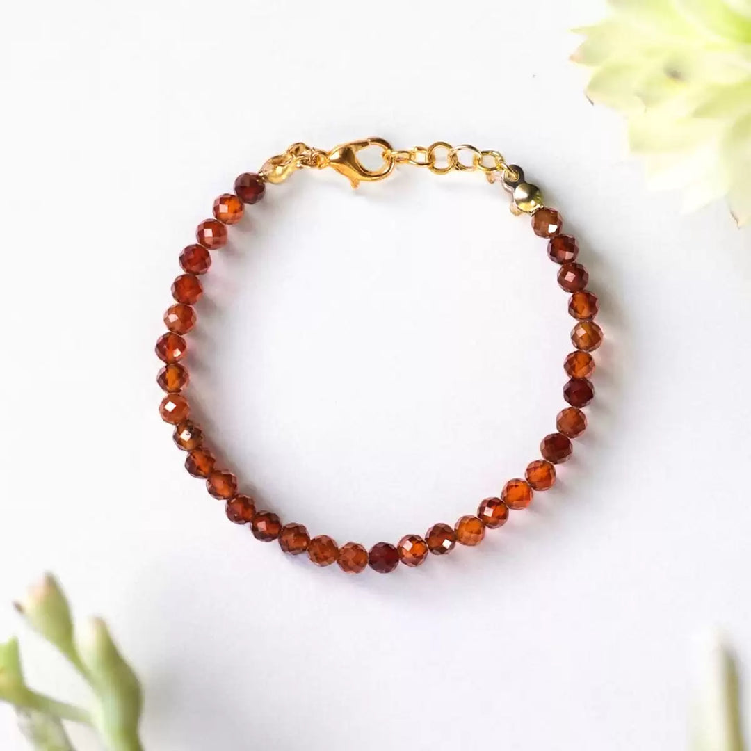 Hessonite Bracelet In 4mm Faceted Beads