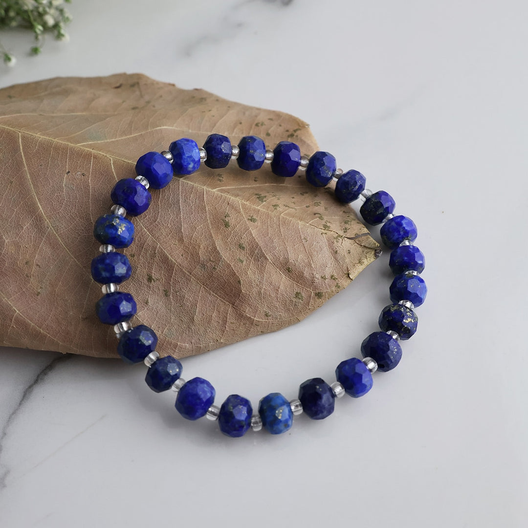Lapis Lazuli Drum Faceted Beads Bracelet