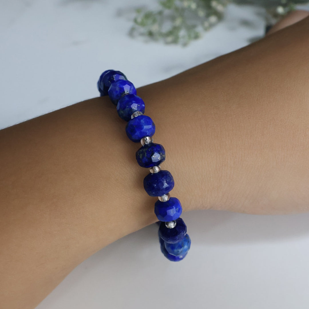 Lapis Lazuli Drum Faceted Beads Bracelet