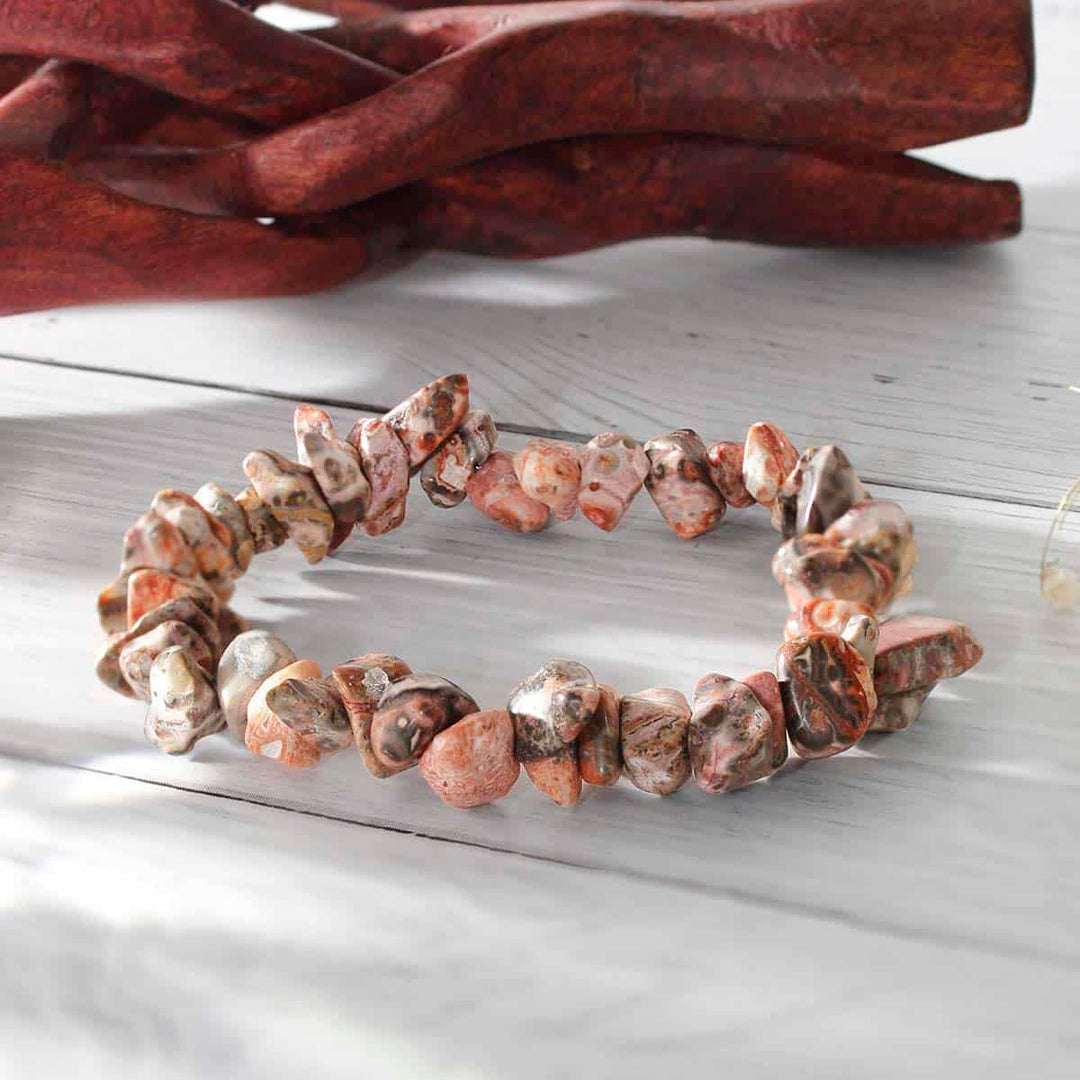 Leopard Skin Jasper Chips Stone Elastic Bracelet