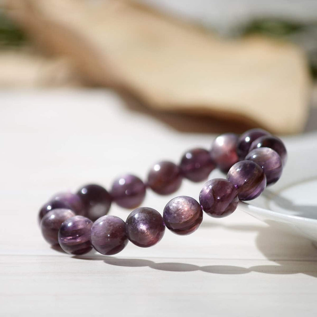 Premium Gem Lepidolite Round Beads Bracelet