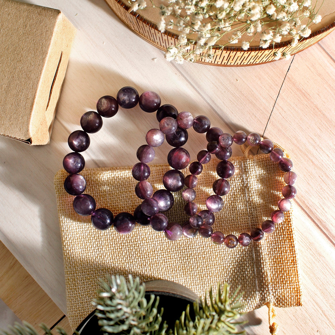 Premium Gem Lepidolite Round Beads Bracelet