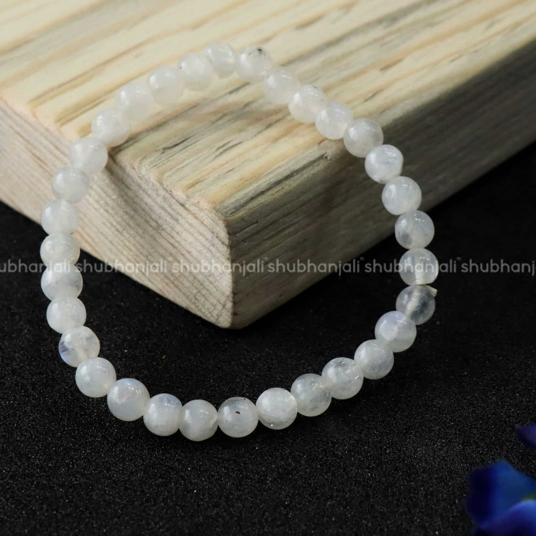 6 mm Round Moon Stone 32 Beads Elastic Bracelet For Crystal, Girl, Women Use