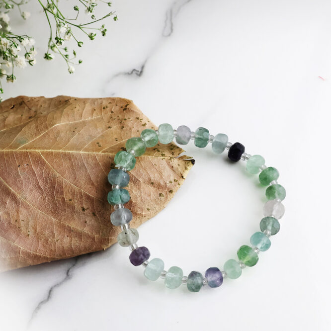 Multi Fluorite Drum Faceted Beads Bracelet