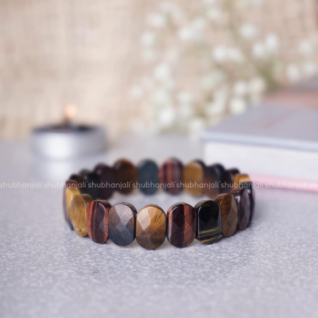 Multi Tiger Eye Oval Faceted Bracelet