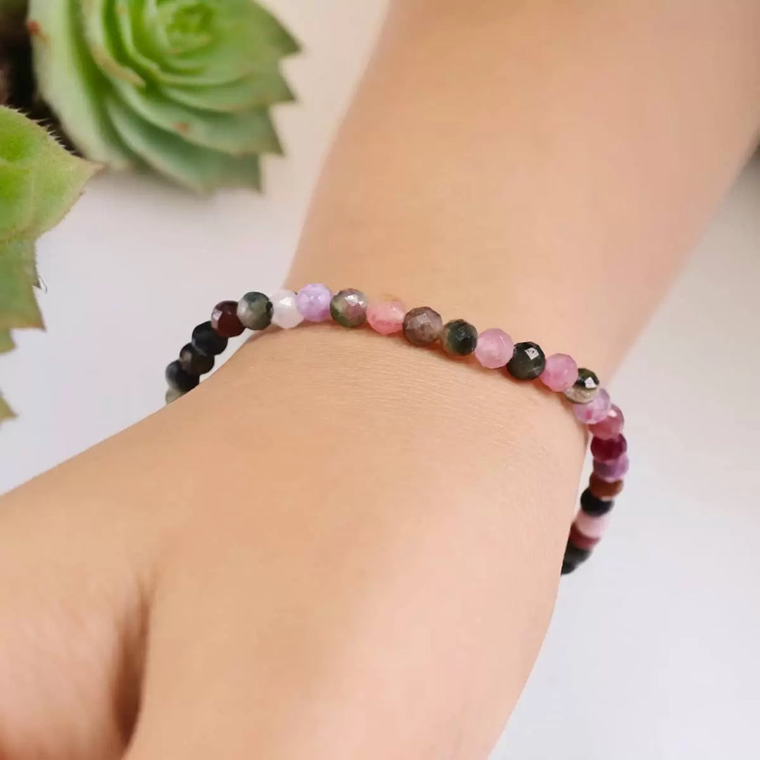 Multi Tourmaline Bracelet In 4mm Faceted Beads