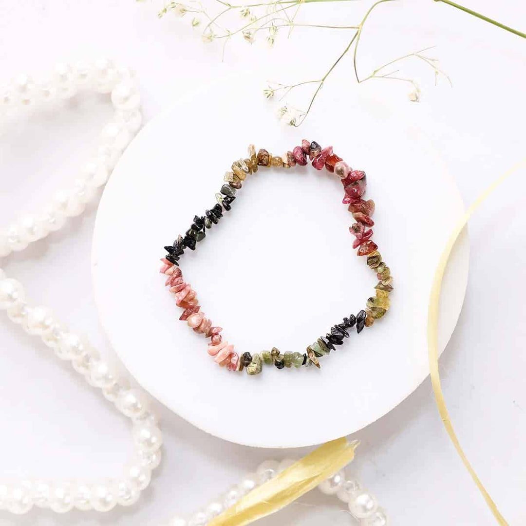 Multi Tourmaline Chips Stone Bracelet