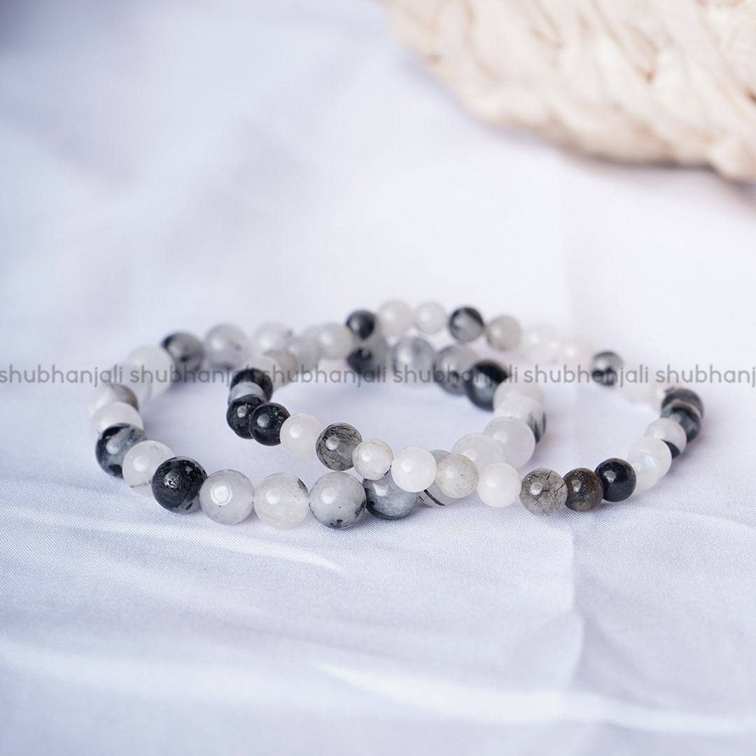 Black Routile Round Beads Bracelet