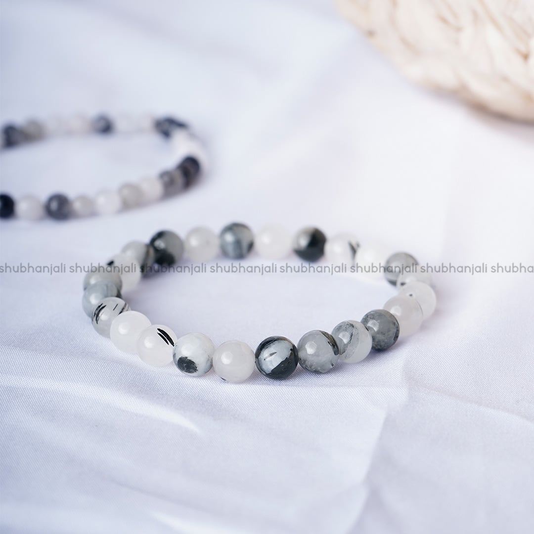 Black Routile Round Beads Bracelet