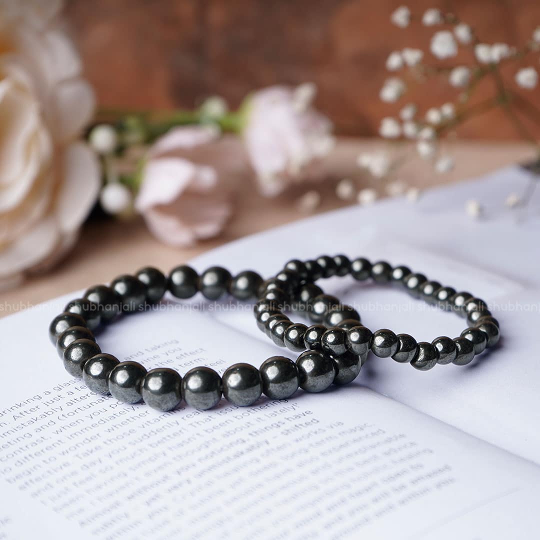 Magnetite Stone Round Beads Bracelet