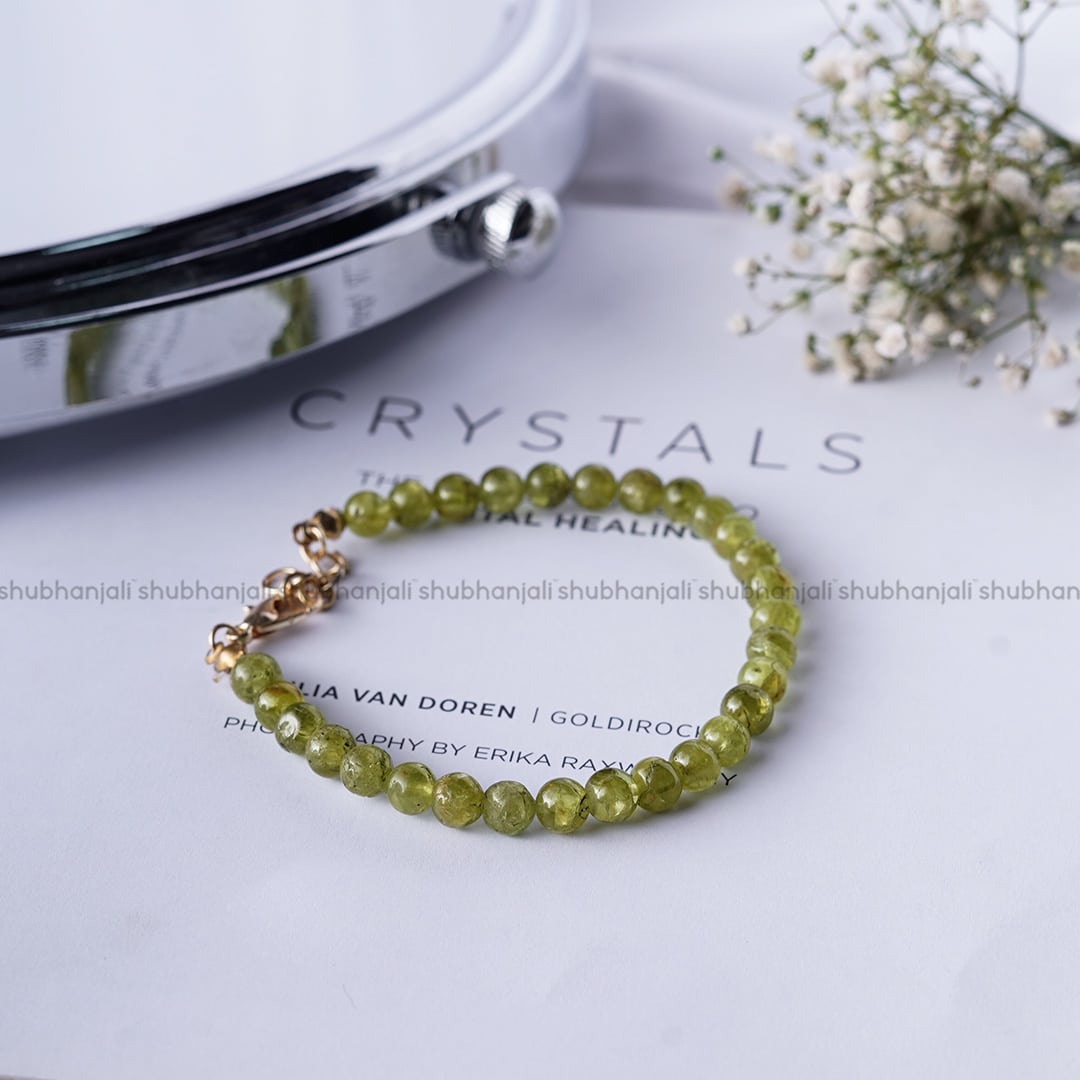 Peridot 6mm Beads Chain Bracelet