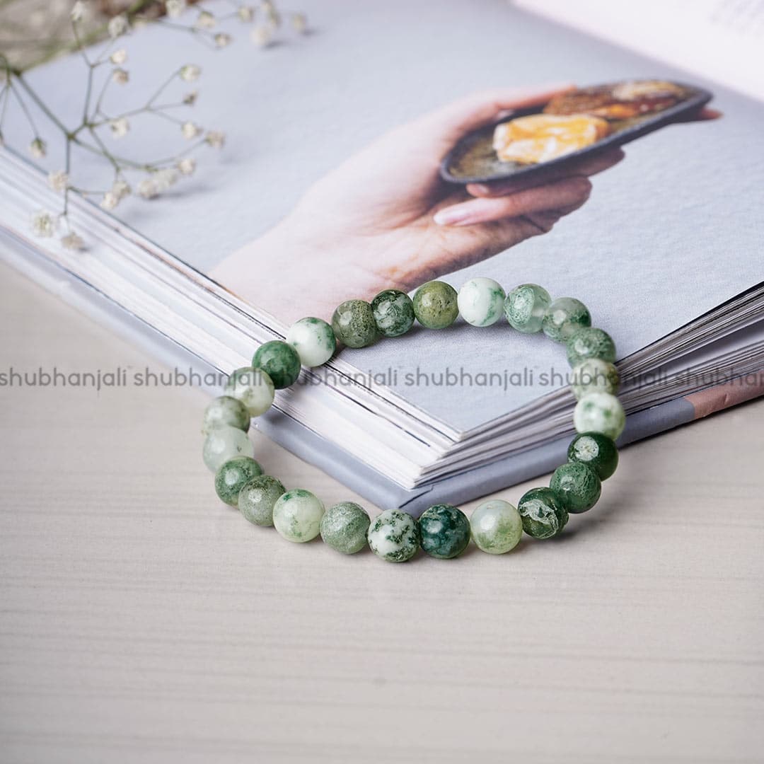 Tree Agate Round Beads Bracelet