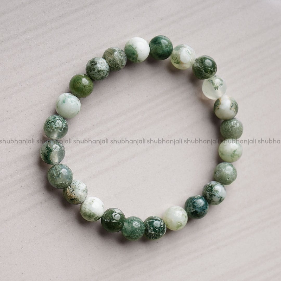 Tree Agate Round Beads Bracelet