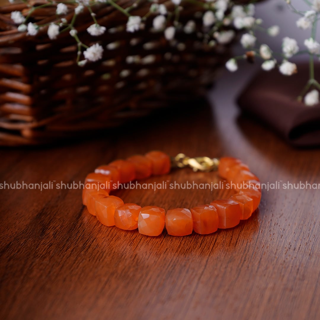 Orange Carnelian Cube Beads Bracelet