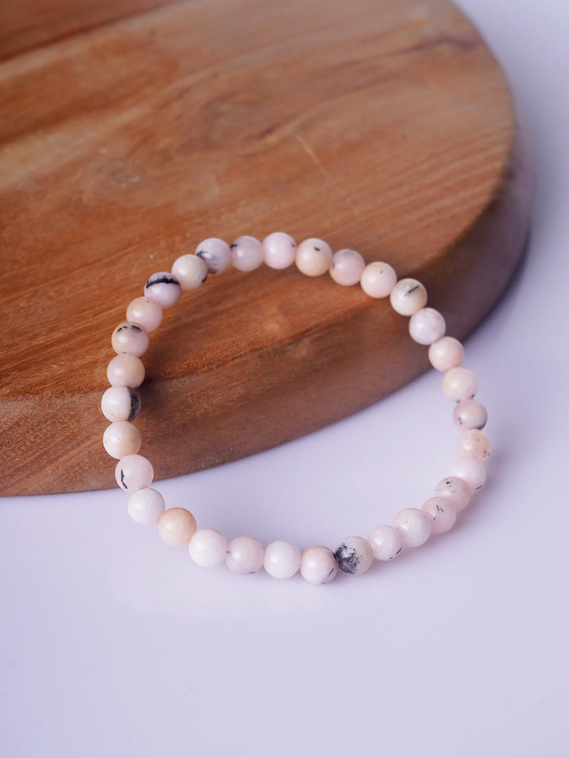 6 mm Pink Opal Round Stone 32 Beads Elastic Bracelet