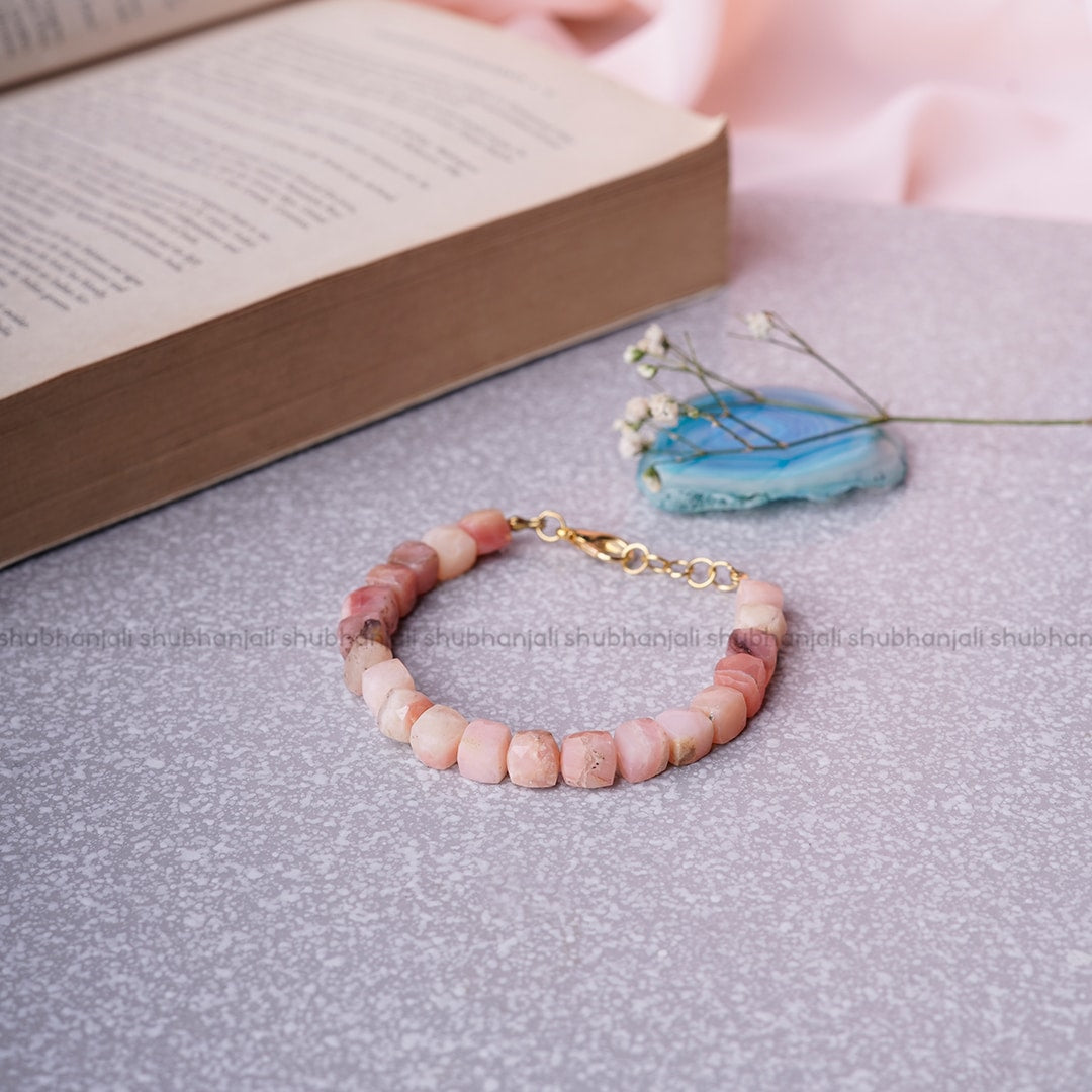 Pink Opal Cube Beads Bracelet