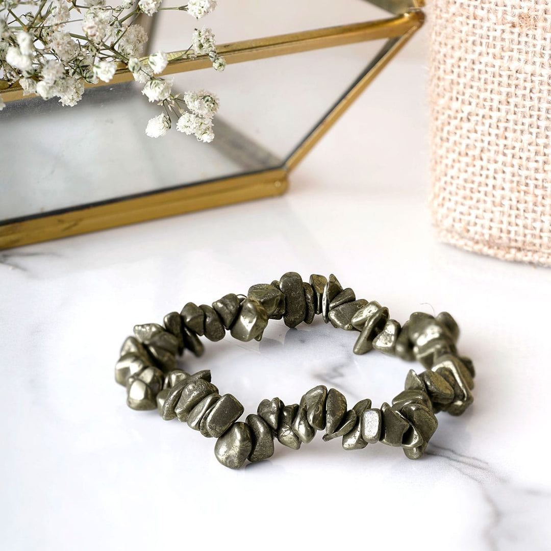 Pyrite Chips Stone Bracelet